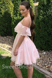 Elegant Off shoulder Sleeveless A-line Short Mini Homecoming Dress, BTW346