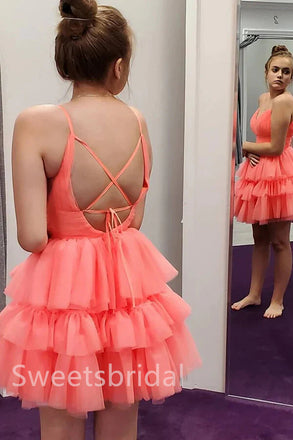 Sexy V-neck Sleeveless A-line Short Mini Homecoming Dress, BTW347
