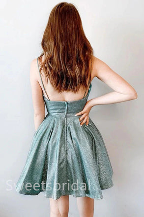 Elegant V-neck Sleeveless A-line Short Mini Homecoming Dress, BTW349