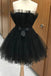 Black Elegant Strapless Sleeveless A-line Short Mini Homecoming Dress, BTW387