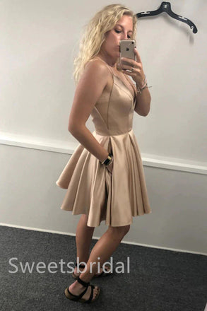 Sexy V-neck A-line Short Mini Homecoming Dress, BTW377