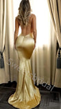 Gold Sexy V-neck Sleeveless Mermaid Long Prom Dress,SW2020