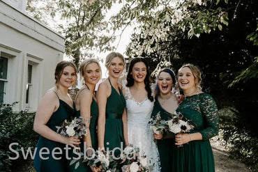 Mismatched Elegant V-neck Sleeveless A-line Long Bridesmaid Dressess, SWE1402