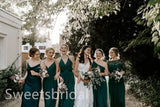 Mismatched Elegant V-neck Sleeveless A-line Long Bridesmaid Dressess, SWE1402