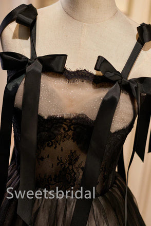 Black Elegant Bow knot Sleeveless A-line Short Mini Homecoming Dress, BTW358