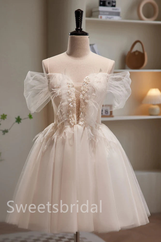 A-line Ball Gown Off-the-shoulder Sleeveless Pleats Ruffles Short Mini Lace  Homecoming Dress - June Bridals