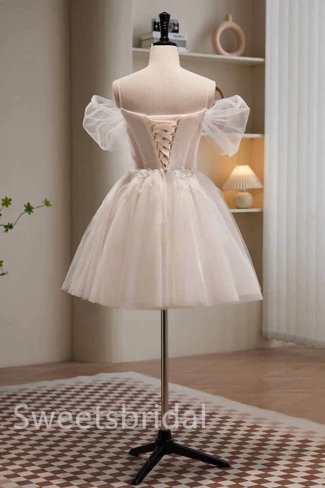 Elegant Off shoulder Sleeveless A-line Short Mini Homecoming Dress, BTW360