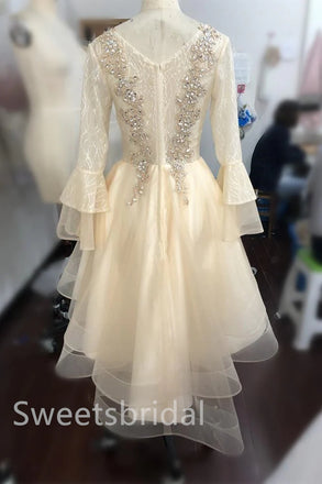 Elegant V-neck Long Sleeves A-line Short Mini Homecoming Dress, BTW370