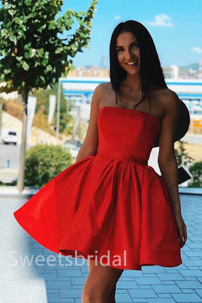 Elegant Strapless Sleeveless A-line Short Mini Homecoming Dress, BTW386