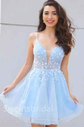 Elegant V-neck Sleeveless A-line Short Mini Homecoming Dress, BTW390
