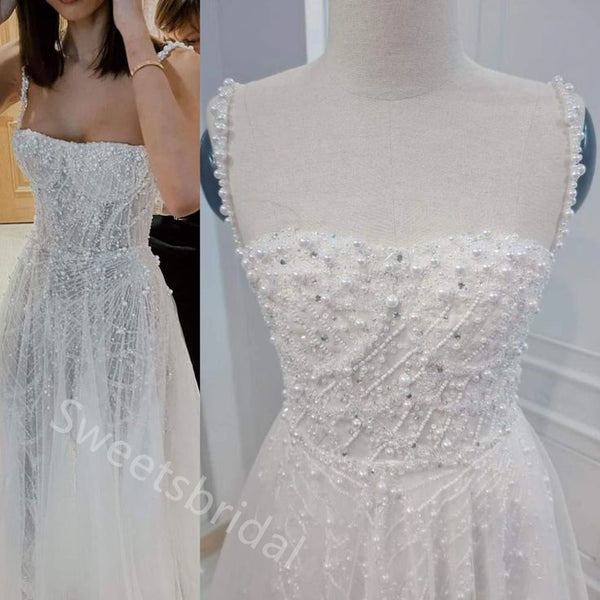 Sparkly Pearl  Square Sleeveless A-line  Wedding Dresses,DB0336