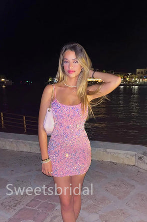 Sexy Scoop Sleeveless Sheath Short Mini Homecoming Dress, BTW388