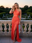 Elegant One Shoulder Pleats Side Slit Mermaid Floor Length Prom Party Dress,SWS2578