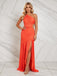 Elegant One Shoulder Pleats Side Slit Mermaid Floor Length Prom Party Dress,SWS2578