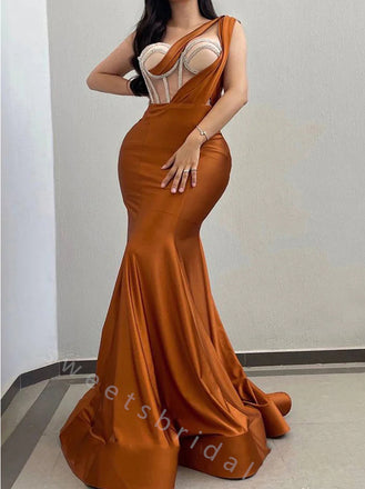 Elegant One Shoulder Sleeveless Mermaid Long Prom Dress,SWS2098