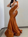 Elegant One Shoulder Sleeveless Mermaid Long Prom Dress,SWS2098