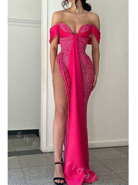 Charming Sweetheart Sleeveless Side Slit Mermaid Long Prom Dress,SWS2106