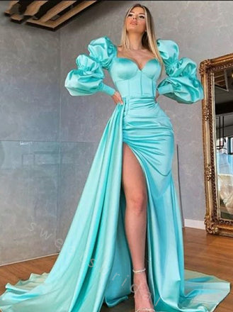 Elegant Long Sleeves Side Slit Mermaid Long Prom Dress,SWS2090