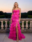 Cute Ruffles Spaghetti Straps Sleeveless Side Slit Mermaid Floor Length Prom Party Dress,SWS2577