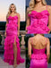 Cute Ruffles Spaghetti Straps Sleeveless Side Slit Mermaid Floor Length Prom Party Dress,SWS2577