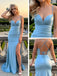 Sexy Blue V-Neck Sleeveless Side Slit Mermaid Floor Length Prom Party Dress,SWS2576