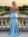 Sexy Blue V-Neck Sleeveless Side Slit Mermaid Floor Length Prom Party Dress,SWS2576