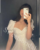 Elegant Square Short sleeveless A-line Prom Dress,SW1939