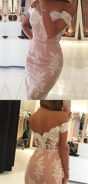 Sexy Off Shoulder Lace Mermaid Short Homecoming Dress, BTW223