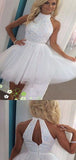 Gorgeous Halter Open Back With Rhinestone Tulle Short Homecoming Dress, BTW224
