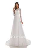 Lvory A-Line Floor-length applique Long Sleeves Handmade Lace Wedding Dressess,DB0178