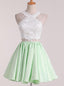 Two Pieces Halter Lace Applique Sleeveless A-line Short Homecoming Dress, BTW228