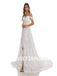 Ivory A-Line Spaghetti Straps Off Shoulder Side Slit Handmade Lace Wedding Dresses,DB0180