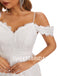 Ivory A-Line Spaghetti Straps Off Shoulder Side Slit Handmade Lace Wedding Dresses,DB0180