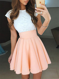 Simple Cap Sleeve Lace Top Open Back A Line Short Homecoming Dress, BTW176