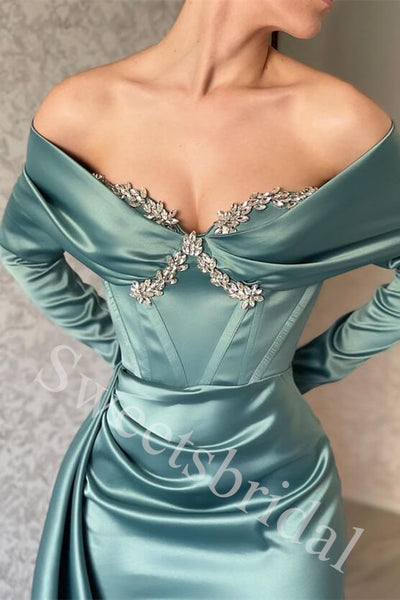 Elegant Off shoulder Long sleeves Mermaid Long Prom Dress,SW1935
