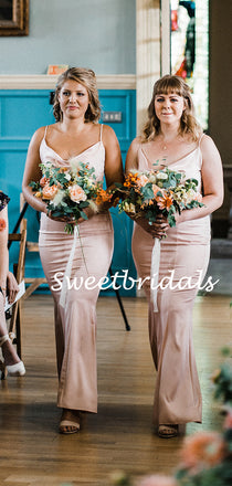 Charming V-neck Sleeveless Mermaid Long Bridesmaid Dresses, SW1156