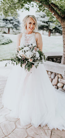 Halter A-line Simple Lace Tulle Sleeveless Wedding Dresses,SW1167