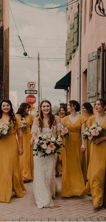 Sexy V-neck Chiffon Floor Length Side Slit Long Bridesmaid Dresses.PB1084