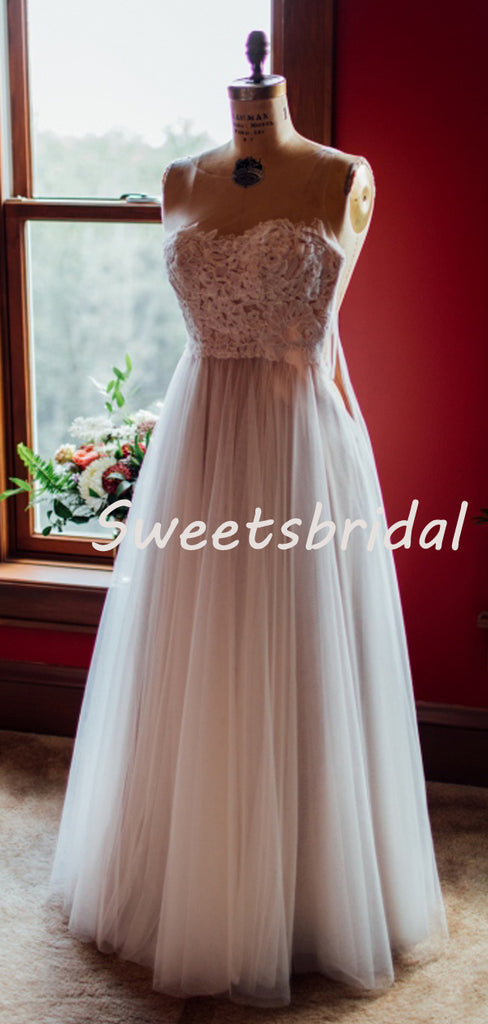 Pretty Sweetheart Tulle Lace A-line Long Wedding Dresses Evening Party Dresses, WD1122