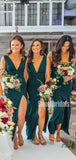 Beautiful V-neck Side Slit Long Bridesmaid Dresses Online, SW1221