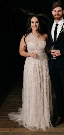 Simple Lace Sweetheart Sleeveless Side Slit Wedding Dresses,SW1169