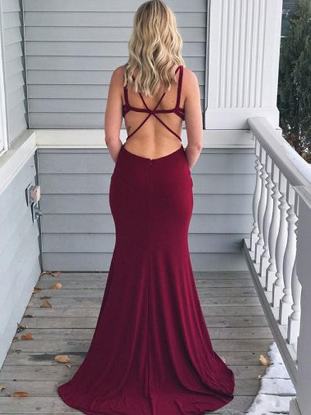 Unique Burgundy Sweet Heart Open Back Sweep Trailing Evening Prom Dresses ,MD362