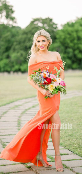 Colorful Off-shoulder Mermaid Side Slit Long Bridesmaid Dresses Online, SWE1234