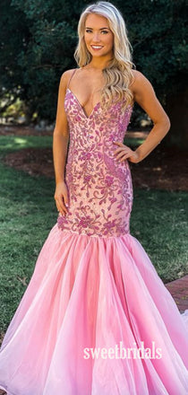 Simple V-neck Mermaid Tulle Cheap Long Prom Dresses.SW1210