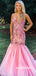 Simple V-neck Mermaid Tulle Cheap Long Prom Dresses.SW1210