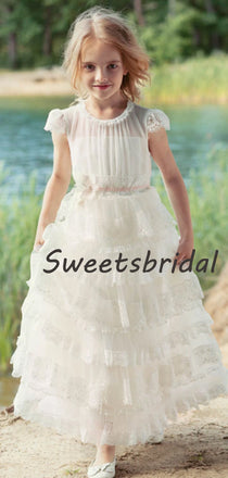Lovely Round Neck Sleeveless A Line Tulle Flower Girl Dresses，GTE2136