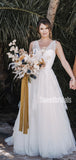 Charming V-neck A-line Lace Simple Long Wedding Dresses, WG208