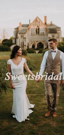 Pretty Vintage V-neck Cap Sleeve Mermaid Long Wedding Dresses Evening Dresses,WD1139