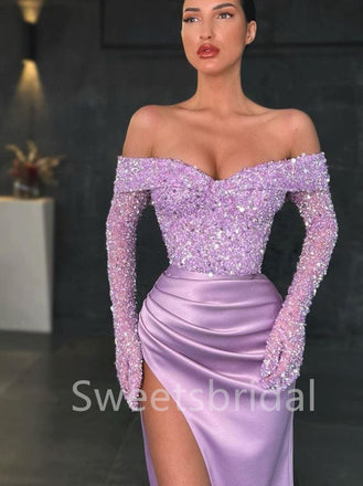 Sexy Sweetheart Off-shoulder Side slit Mermaid Prom Dresses, SW1381