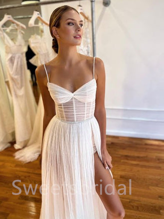 Sexy Sweetheart Spaghetti straps Side slit A-line Wedding Dresses, DB0202